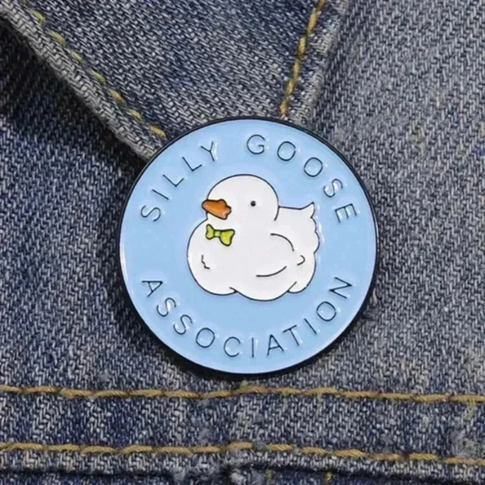 Blue with white goose silly enamel brooch pin denim bag backpack flare clothing